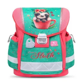   Iskolatáska, fémcsat, BELMIL "Classy Cute sloth", zöld-rózsaszín, lajhár