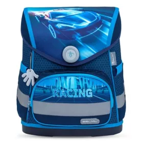   Iskolatáska, mágneszárral, BELMIL "Compact Racing Blue Neon", versenyautó