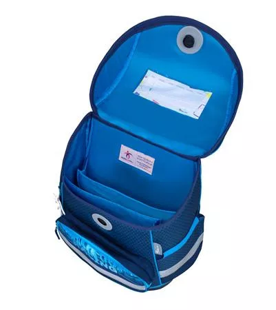 Iskolatáska, mágneszárral, BELMIL "Compact Racing Blue Neon", versenyautó