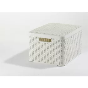   Rattan hatású kosár tetővel, 30l, törtfehér, CURVER "Style L"