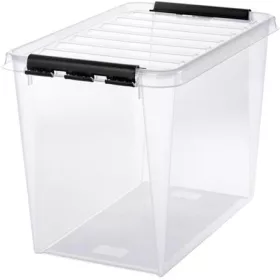   Műanyag tárolódoboz, 61 liter, fekete fogantyúkkal, SMARTSTORE "Classic 65", átlátszó