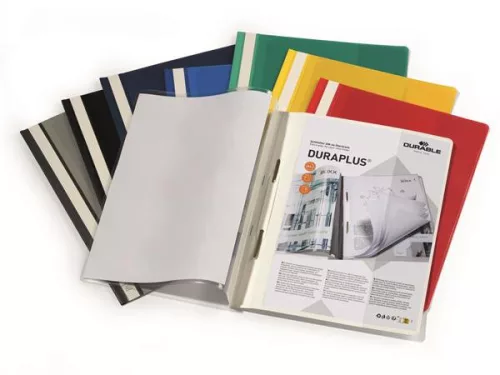 Gyorsfűző, A4, széles, panorámás, DURABLE "DURAPLUS®", sárga