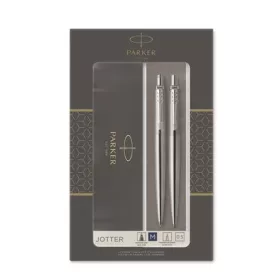   Golyóstoll és nyomósirón szett, díszdoboz, rozsdamentes acél tolltest, PARKER "Royal Jotter", kék