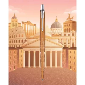   Golyóstoll, 0,7 mm, ezüst színű klip, mintás tolltest, PARKER, "Royal Jotter Róma", kék