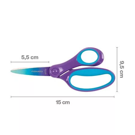 Olló, iskolai, 15 cm, FISKARS, ombré lila