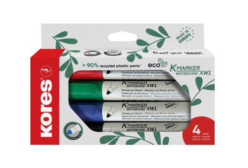 Tábla- és flipchart marker készlet, kúpos, KORES "Eco K-Marker", 4 különböző szín