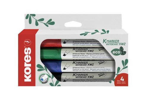 Tábla- és flipchart marker készlet, vágott, KORES "Eco K-Marker", 4 különböző szín