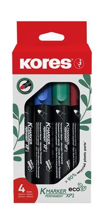 Alkoholos marker készlet, 3 mm, kúpos, KORES "Eco K-Marker", 4 különböző szín