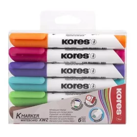   Tábla- és flipchart marker készlet, 3-5 mm, vágott, KORES "K-Marker XW2", 6 különböző szín