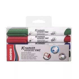   Tábla- és flipchart marker készlet, 3-5 mm, vágott, KORES "K-Marker XW2", 4 különböző szín
