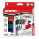 Tábla- és flipchart marker készlet mágneses táblatörlő szivaccsal, 3 mm, kúpos KORES "XW1", 4 különböző szín