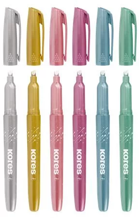 Szövegkiemelő készlet, 3-5 mm, KORES "Glitter", 6 különböző csillámos szín