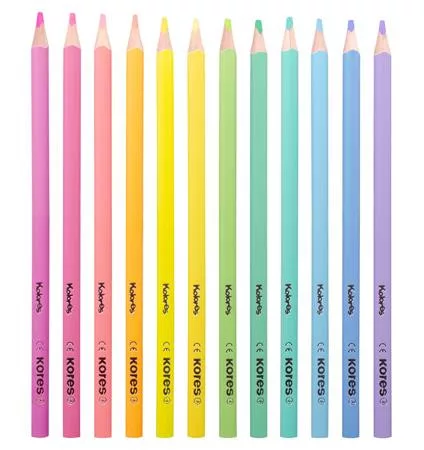 Színes ceruza készlet, háromszögletű, KORES "Kolores Pastel", 12 pasztell szín