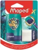 Hegyező és radír, kétlyukú, tartályos, pótradírral, MAPED "Connect Dragon", sárkány