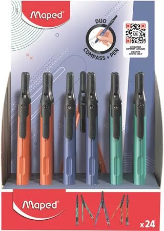 Körző display, heggyel, 2in1, ceruzává alakítható, MAPED „Compass Pen”, vegyes színek