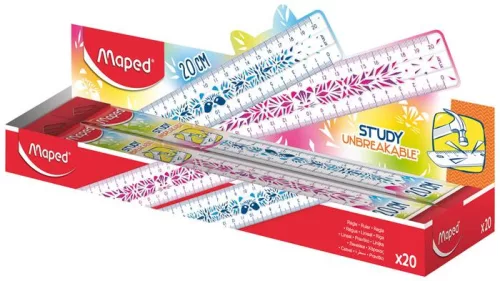 Vonalzó, műanyag, törhetetlen, 20 cm, MAPED "Study Unbreakable Fancy", vegyes színek