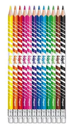 Színes ceruza készlet, háromszögletű, radírozható, MAPED "Color'Peps Oops", 12 különböző szín