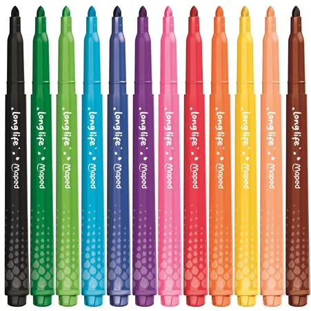 Filctoll készlet, 3,7 mm, kimosható, MAPED „Color'Peps Long Life 2”, 12 különböző szín