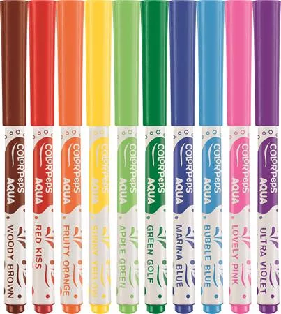 Akvarell filctoll készlet, 3,6 mm, ecsettel, MAPED "Color'Peps Aqua", 10 különböző szín
