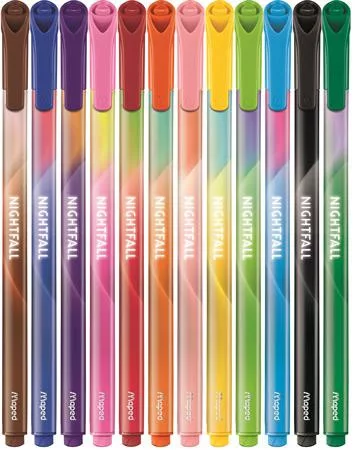 Filctoll készlet, 2,5 mm, kimosható, MAPED "Nightfall", 12 különböző szín