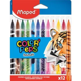   Filctoll készlet, 2,8 mm, kimosható, MAPED "Color'Peps Animals", 12 különböző szín
