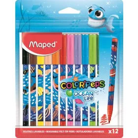   Filctoll készlet, 2 mm, kimosható, MAPED "Color'Peps Ocean Life", 12 különböző szín