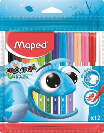 Filctoll készlet, 2 mm, kimosható, MAPED "Color'Peps Ocean", 12 különböző szín