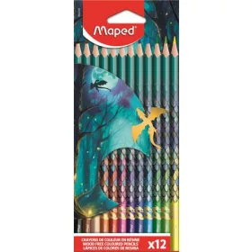   Színes ceruza készlet, háromszögletű, MAPED „Dragon sárkány”, 12 különböző szín