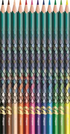 Színes ceruza készlet, háromszögletű, MAPED „Dragon sárkány”, 12 különböző szín