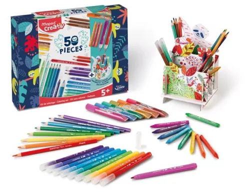 Színezőkészlet, írószertartóval, 50 darabos, MAPED CREATIV