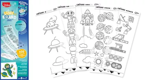 Kreatív rajzkészlet, kiegészítő sablon, űrtematika, MAPED CREATIV "Lumi Board"