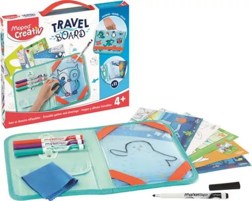Kreatív készségfejlesztő tábla, utazótáskával, állati móka, MAPED CREATIV "Travel Board"