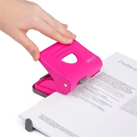 Lyukasztó, kétlyukú, 25 lap, fém, RAPESCO "825", pink