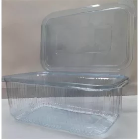   Ételtároló doboz, egybefedeles, újrahasznosított műanyag, szögletes, 750 ml, 100 db, "Party", víztiszta