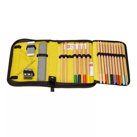 Tolltartó, klapnis, cipzáras, töltött, LEGO "Bricks", fekete-mintás