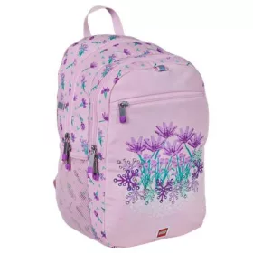   Hátizsák, dulpa rekeszes, LEGO "Flowers", rózsaszín-mintás