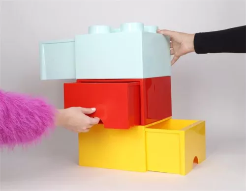 Tárolódoboz, fiókos, LEGO "Brick", piros