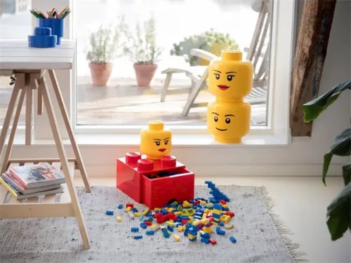 Tárolódoboz íróasztalra, fiókos, LEGO "Brick 2x2", piros