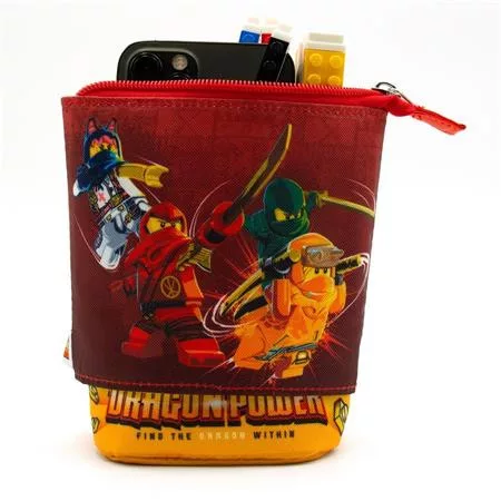 Tolltartó, cipzáras, pop-up, LEGO "Ninjago Dragon Power", piros-sárga-mintás