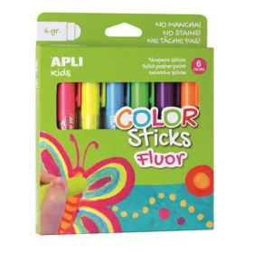   Tempera kréta készlet, APLI Kids "Color Sticks Fluor", 6 fluoreszkáló szín