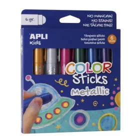   Tempera kréta készlet, APLI Kids "Color Sticks Metallic", 6 különböző metál szín