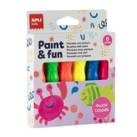   Tempera készlet, ecsetvégű tubusban, APLI Kids "Paint&Fun", 6 különböző neon szín
