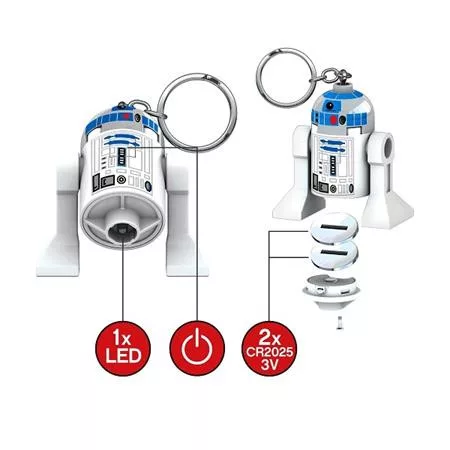 Kulcstartó, LED világítással, LEGO "Star Wars R2D2"