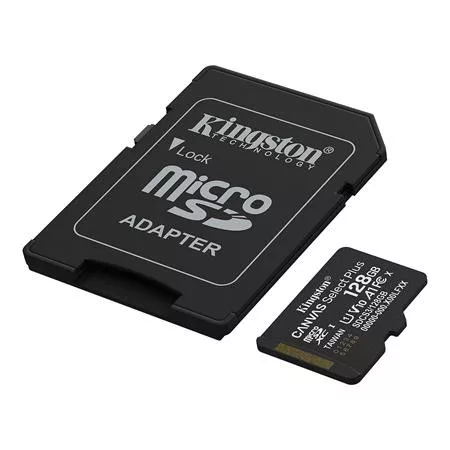 Memóriakártya, microSDXC, 128GB, C10/UHS-I/U1/V10/A1, Gen3, adapter, KINGSTON "Canvas Select Plus"