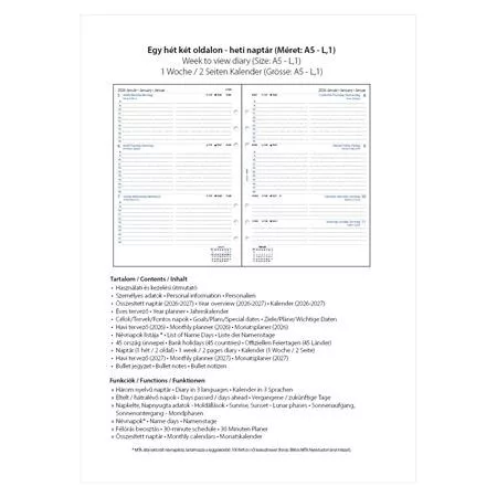 Kalendárium betét, tervező, heti, A5 (L), FILOFAX, 2026