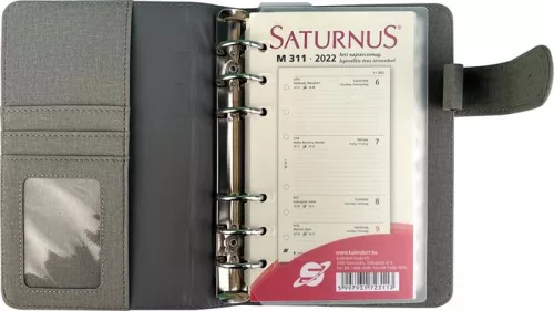 Kalendárium, gyűrűs, betétlapokkal, "L", műbőr, SATURNUS, "229", szürke-kék