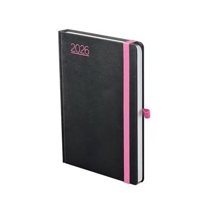 Naptár, tervező, A5, heti, TOPTIMER, "Nero", fekete-pink
