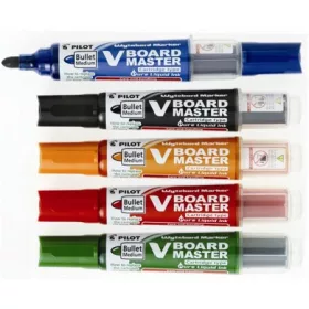  Táblamarker készlet, 2,3 mm, kúpos, tartóval és szivaccsal, PILOT "V-Board Master", 5 különböző szín