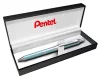Zseléstoll, 0,35 mm, nyomógombos, aquamarin tolltest, PENTEL "EnerGel BL-407" fekete, ajándék kék tollbetéttel