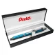 Zseléstoll, 0,35 mm, nyomógombos, égszínkék tolltest, PENTEL "EnerGel BL-407" fekete, ajándék kék tollbetéttel